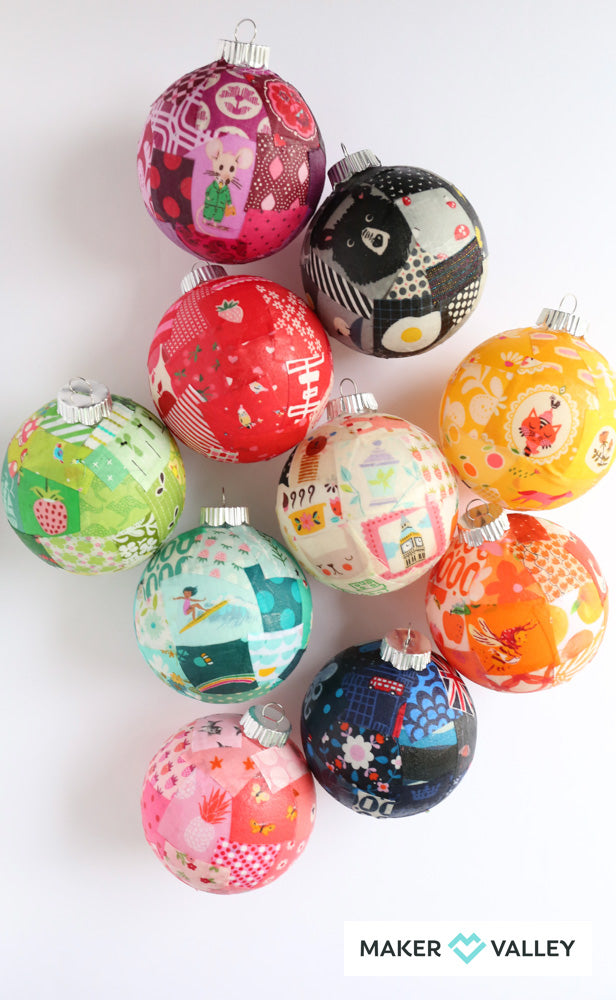 DIY Scrappy Fabric Mod Podge Ornaments