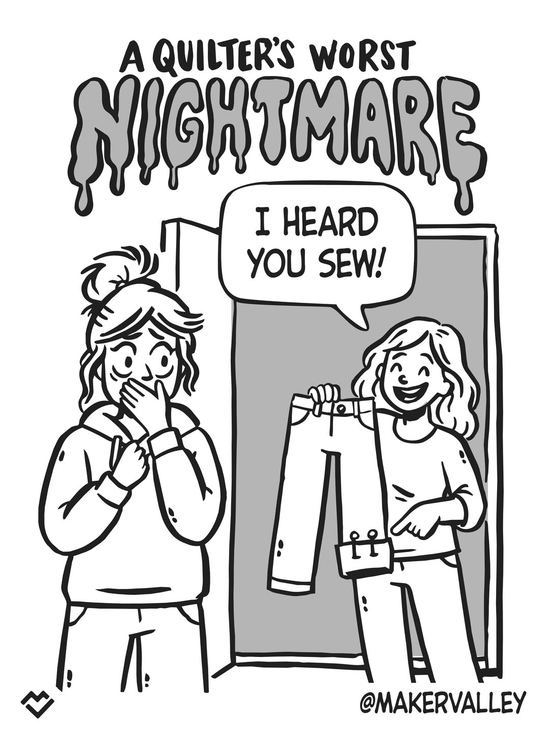 Saturday Morning Cartoon: a quilter's nightmare, being asked to hem pants