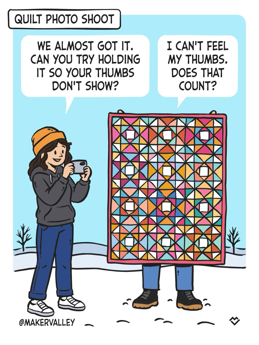 Quilty Cartoon: quilt photo shoot