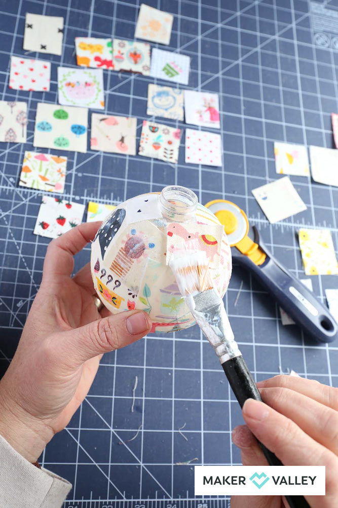 DIY Scrappy Fabric Mod Podge Ornaments - Downloadable PDF