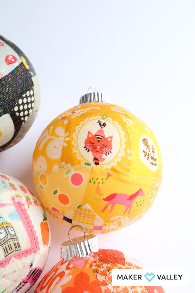 DIY Scrappy Fabric Mod Podge Ornaments - Downloadable PDF