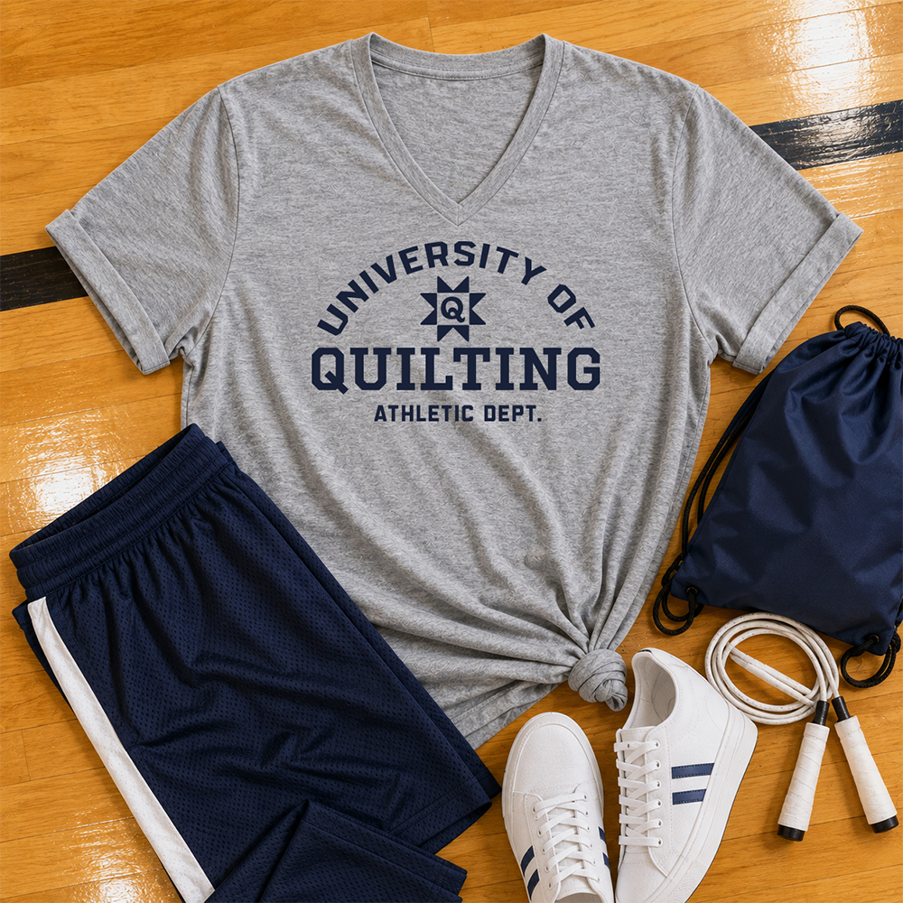University of Quilting: Athletic Department - V-neck T-shirt (Gray)