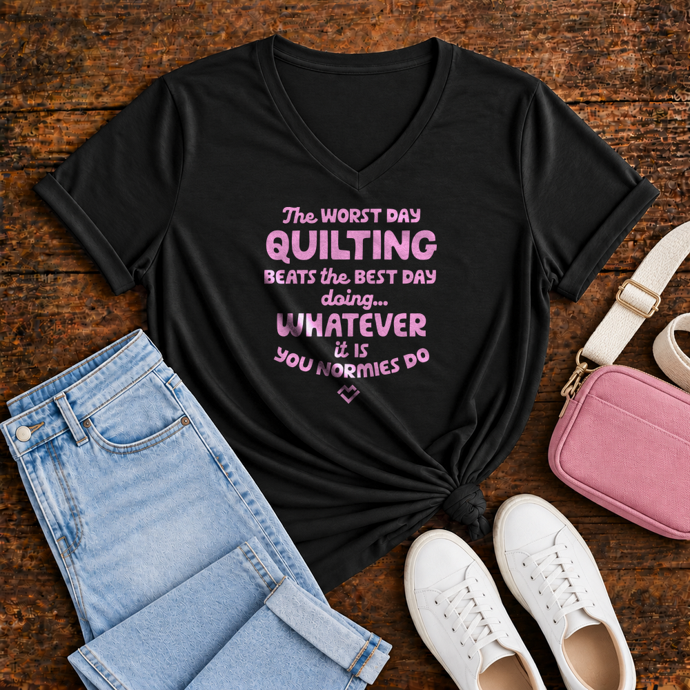 Best Day Quilting - V-neck T-shirt (Black)