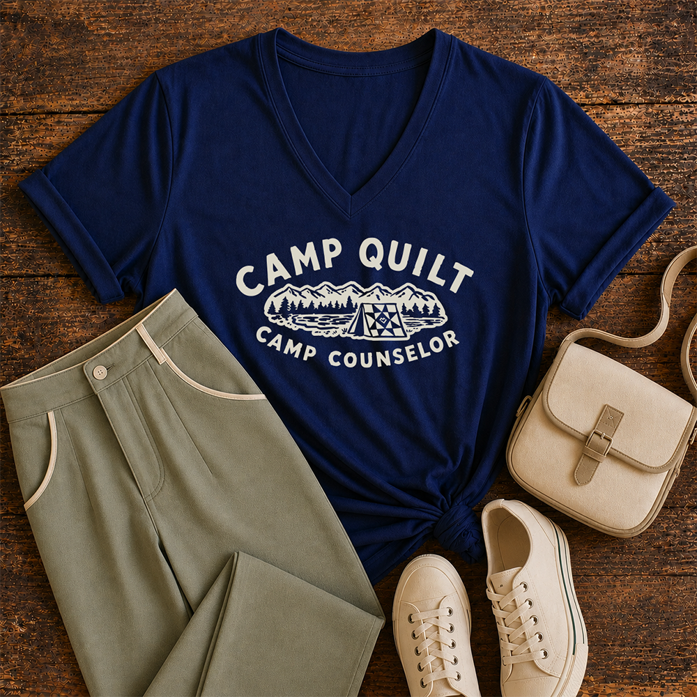 Camp Quilt Counselor - V-Neck T-Shirt (Navy)