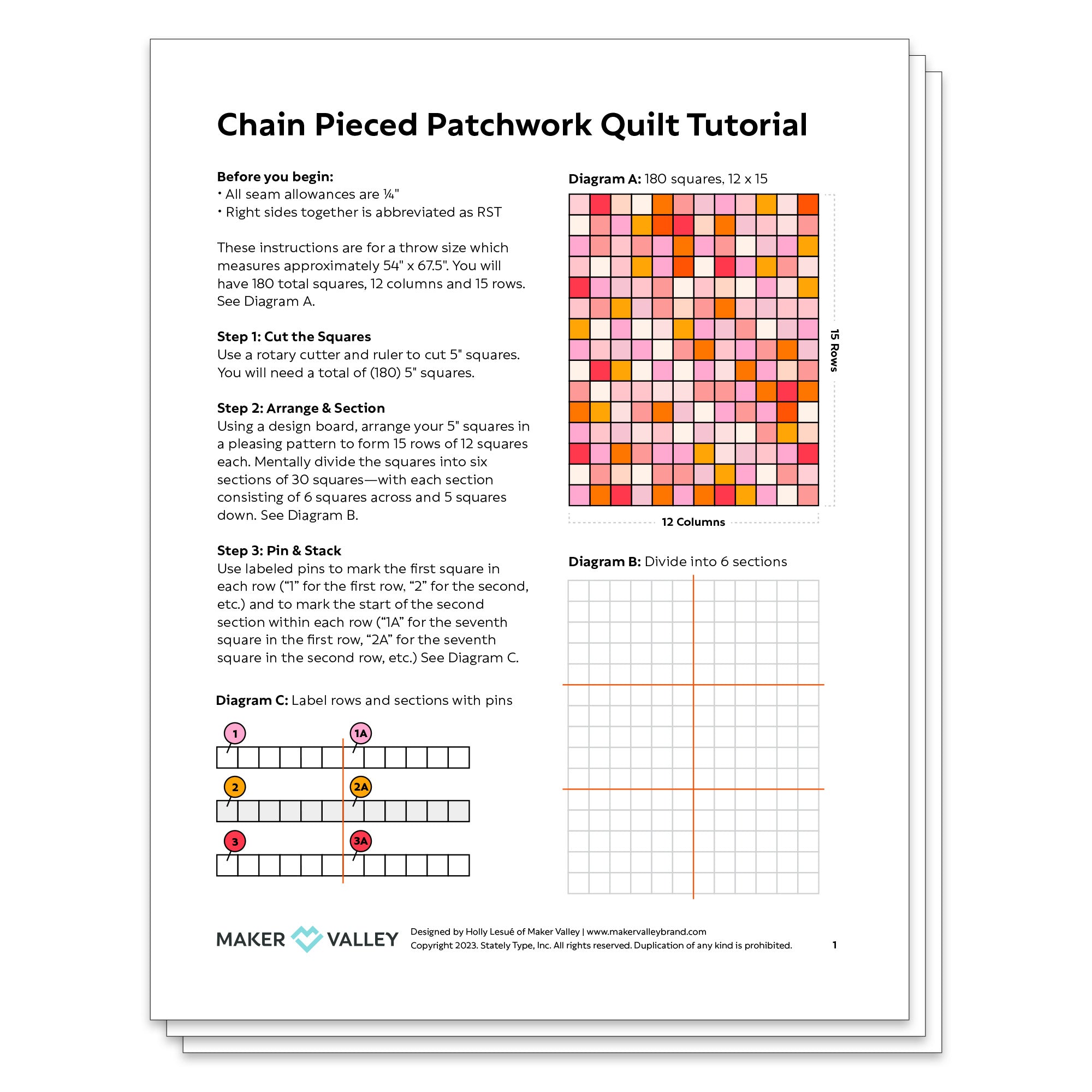 Chain Pieced Patchwork Quilt Tutorial - Downloadable PDF