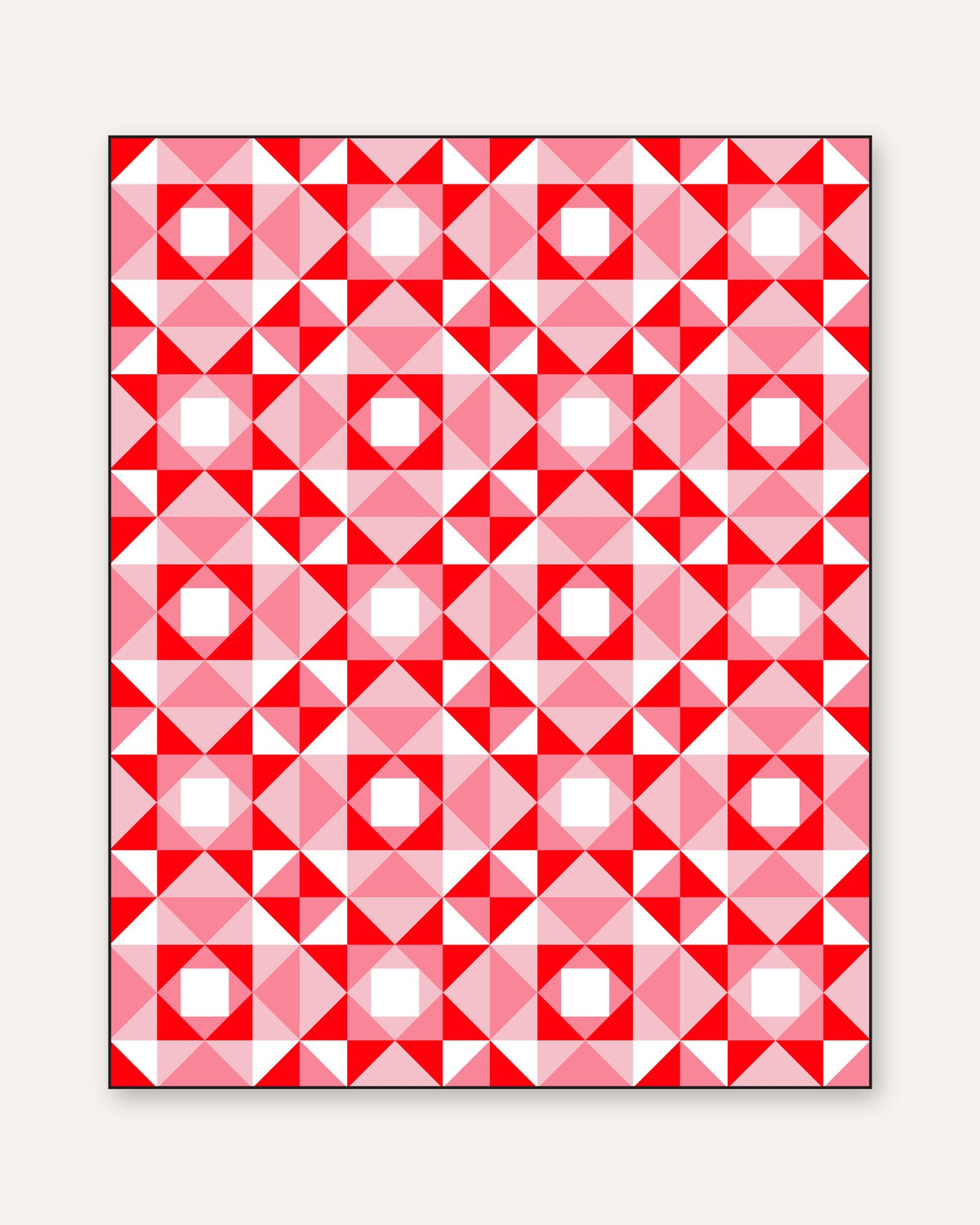 Economy Stars quilt pattern three-color plus background version in red, pink and white