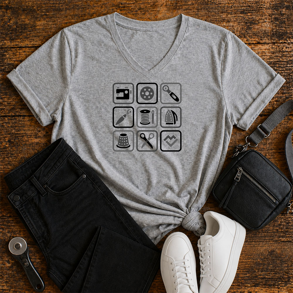Sewing Symbols - V-Neck T-Shirt (Gray)