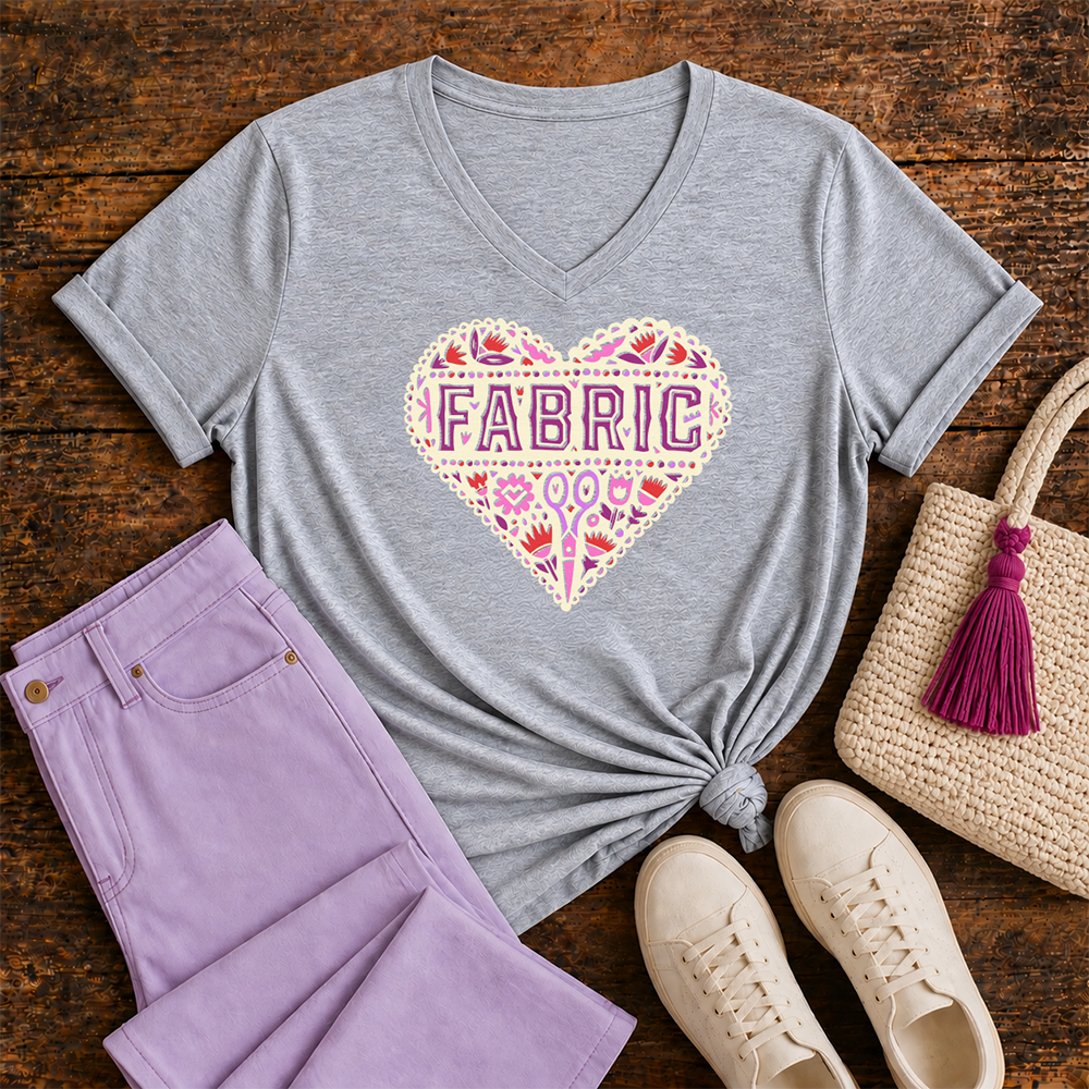 Fabric Heart - V-neck T-shirt (Gray)