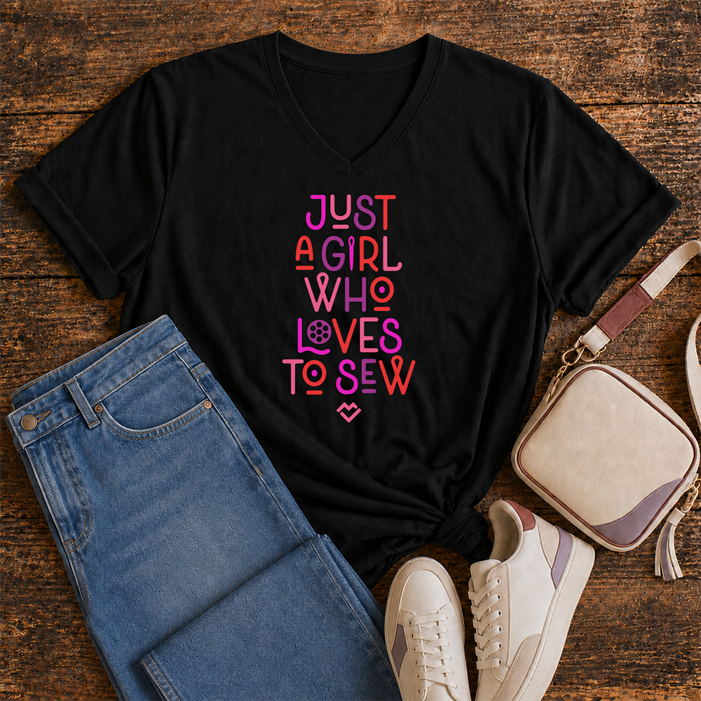 Just a Girl Who Loves to Sew - V-neck T-shirt (Black)