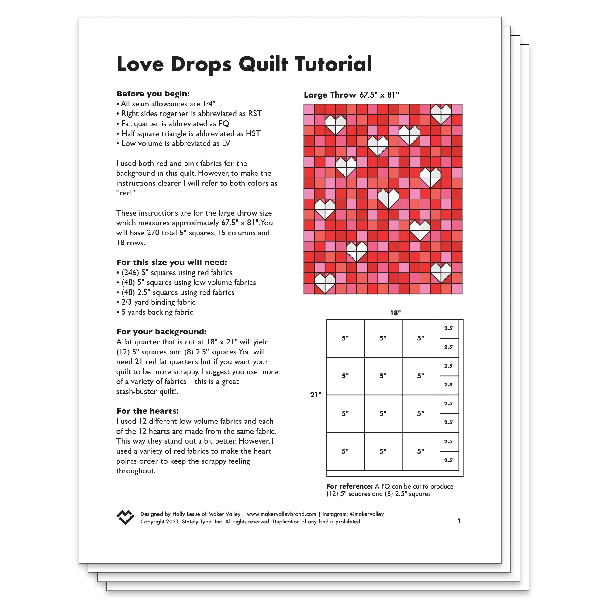 Love Drops Quilt Tutorial - Downloadable PDF