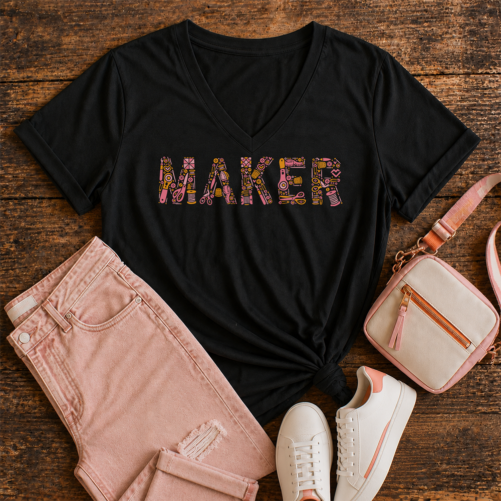 Sewing Maker - V-Neck T-Shirt (Black)