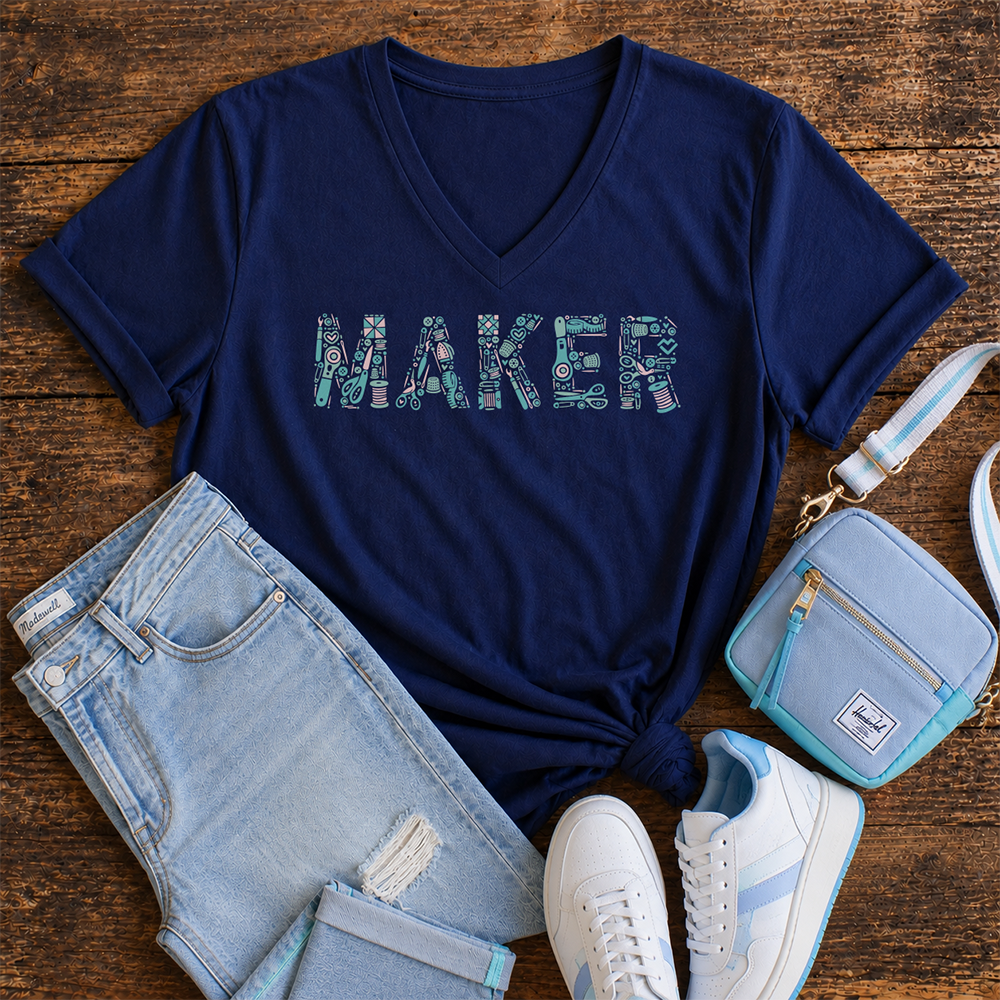 Sewing Maker - V-Neck T-Shirt (Navy)