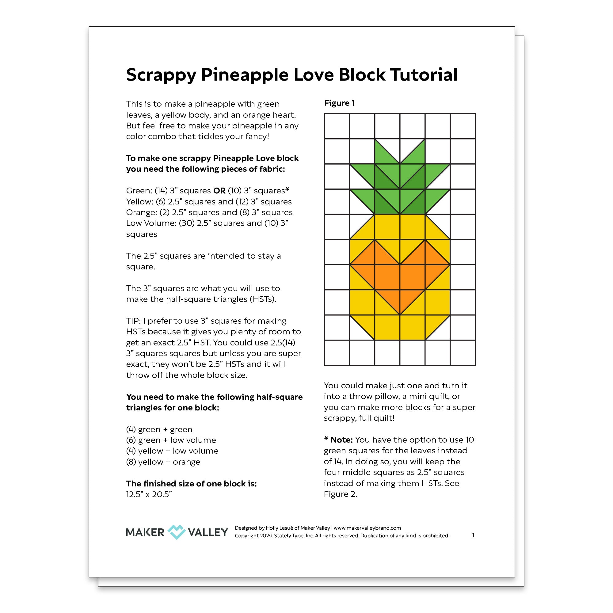Scrappy Pineapple Love Block Tutorial - Downloadable PDF