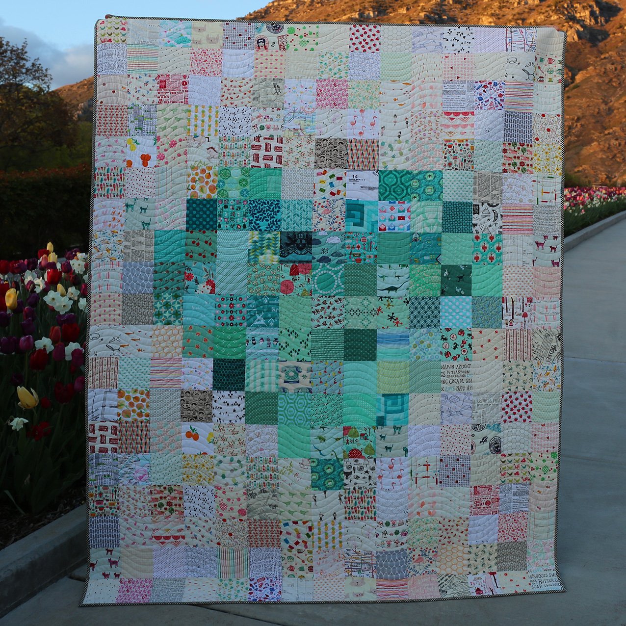 Pixelated Heart Quilt Kit - Aqua
