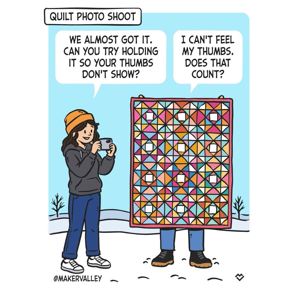 Quilty Cartoon: quilt photo shoot