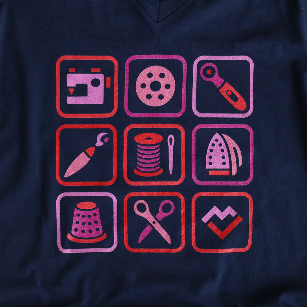 Sewing Symbols - V-Neck T-Shirt (Navy)
