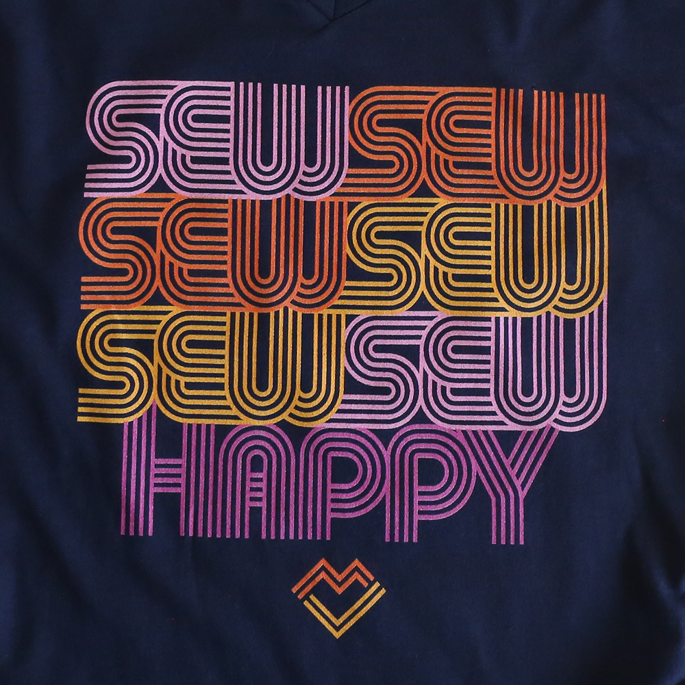 Sew Sew Sew Happy - V-Neck T-Shirt (Navy)
