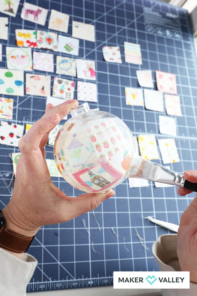 DIY Scrappy Fabric Mod Podge Ornaments - Downloadable PDF