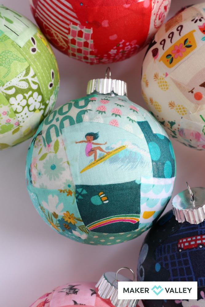 DIY Scrappy Fabric Mod Podge Ornaments - Downloadable PDF