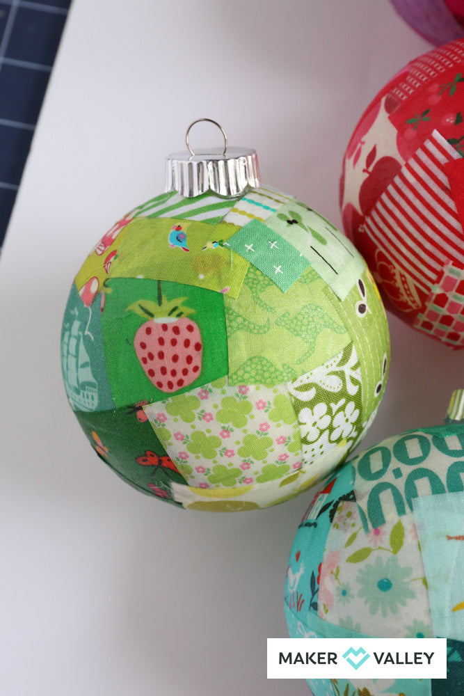 DIY Scrappy Fabric Mod Podge Ornaments - Downloadable PDF