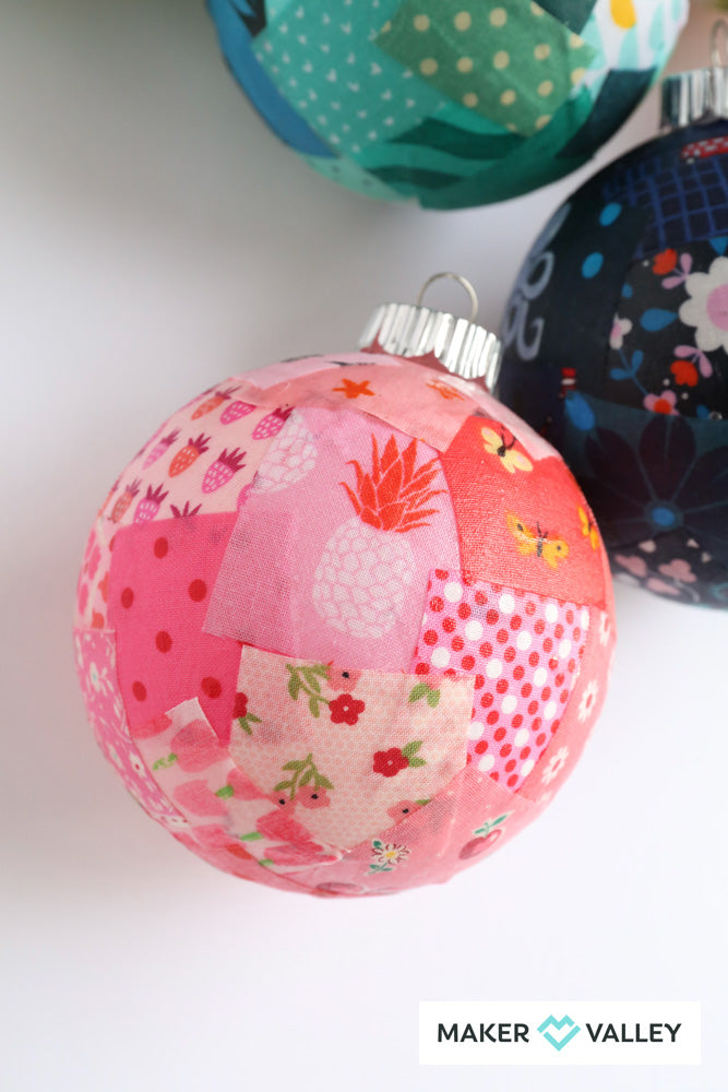 DIY Scrappy Fabric Mod Podge Ornaments - Downloadable PDF