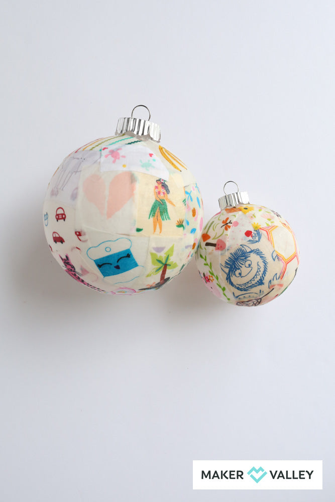 DIY Scrappy Fabric Mod Podge Ornaments - Downloadable PDF