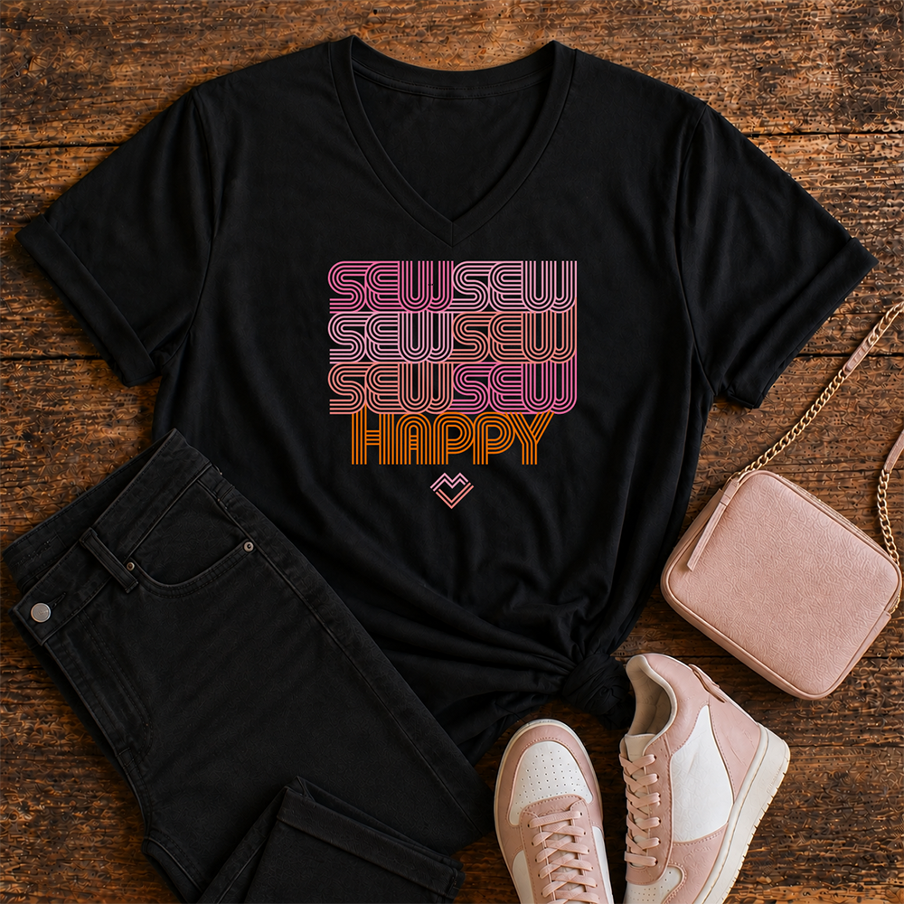 Sew Sew Sew Happy - V-Neck T-Shirt (Black)