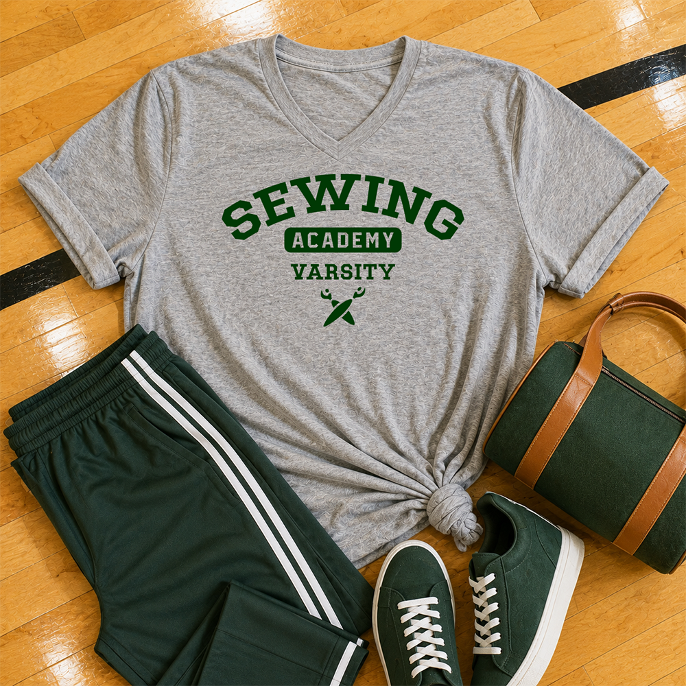 Sewing Academy: Varsity - V-neck T-shirt (Gray)
