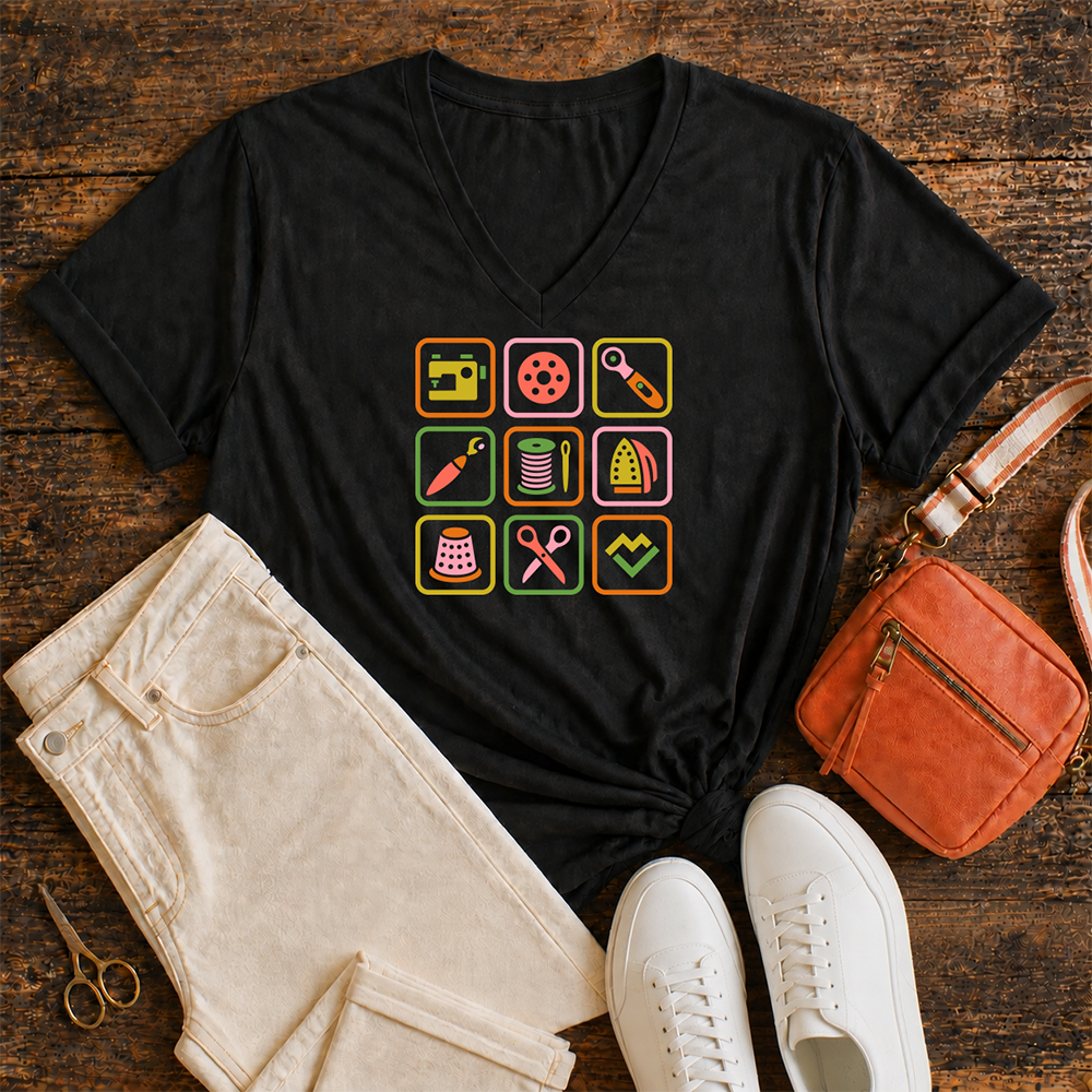 Sewing Symbols - V-Neck T-Shirt (Black)