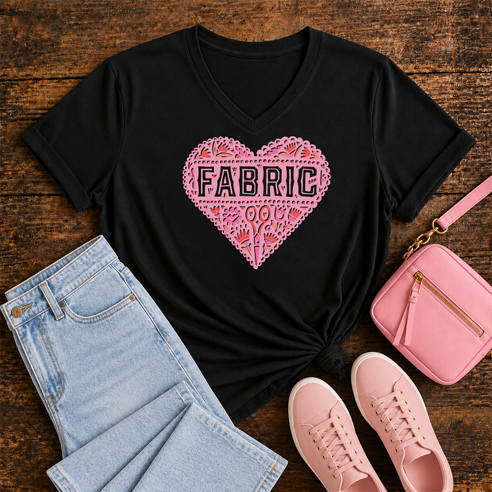 Fabric Heart - V-neck T-shirt (Black)