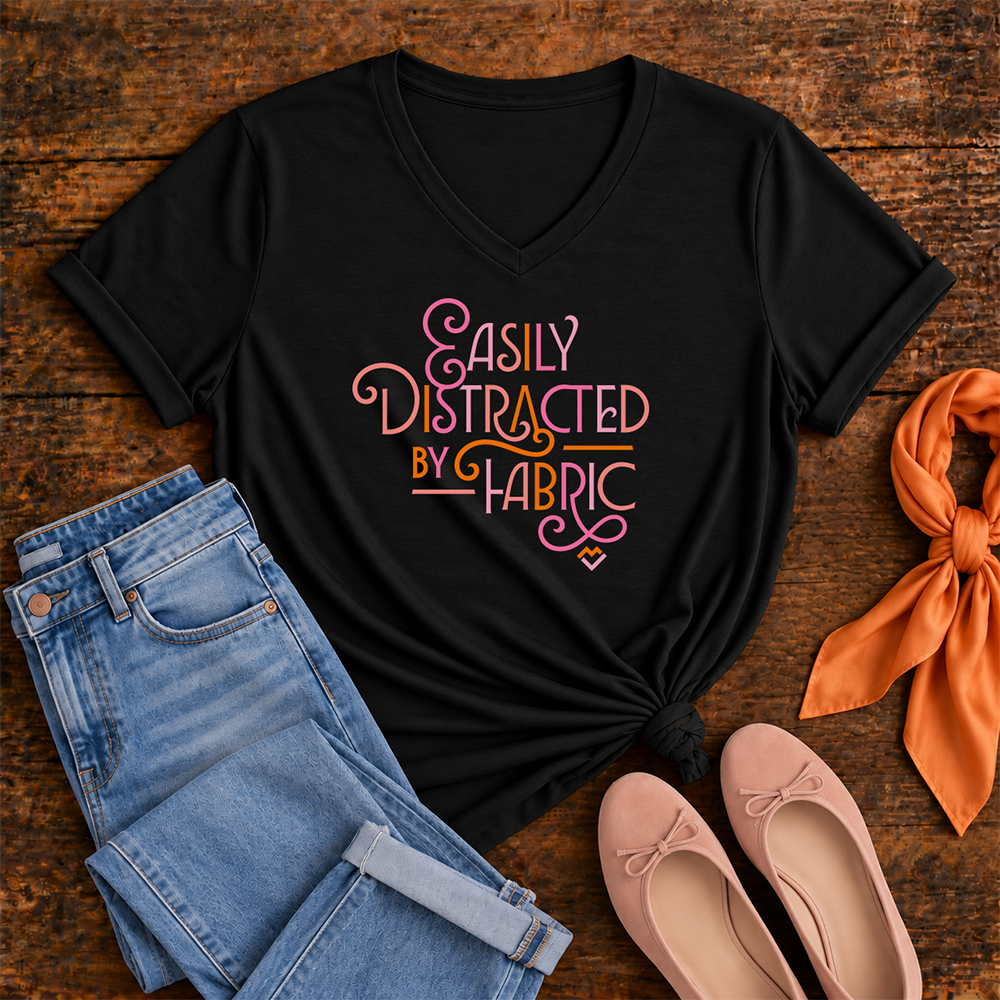 Easily Distracted by Fabric - V-neck T-shirt (Black)