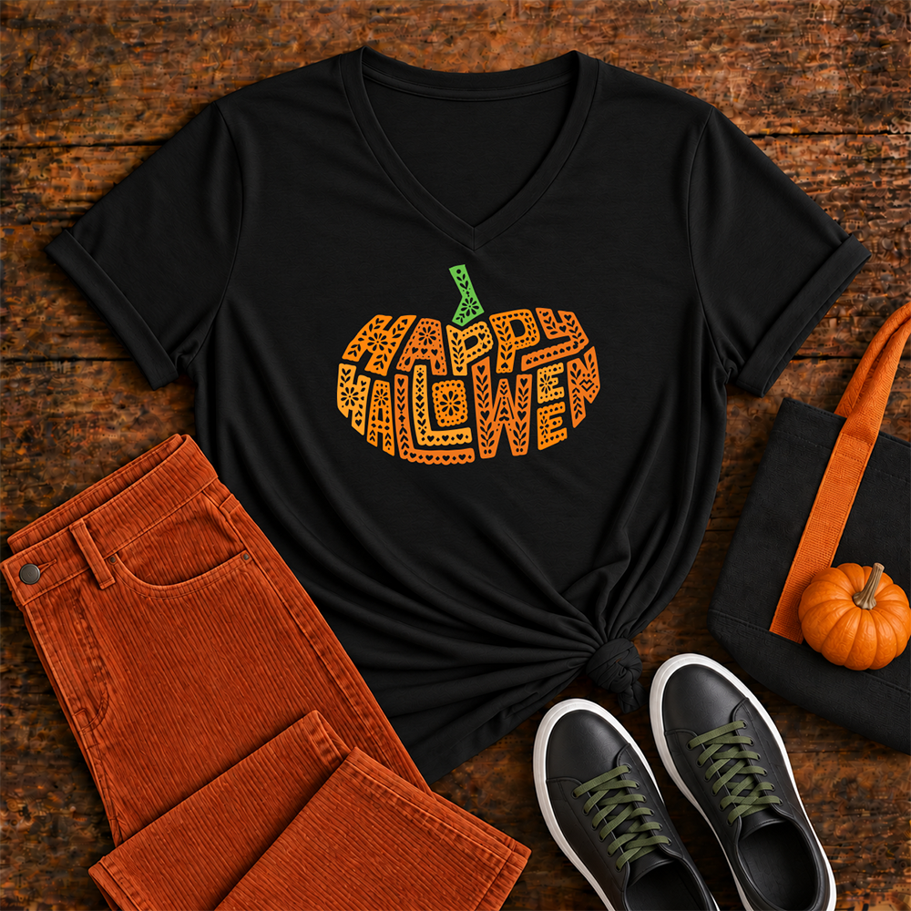 Happy Halloween - V-neck T-shirt (Black)