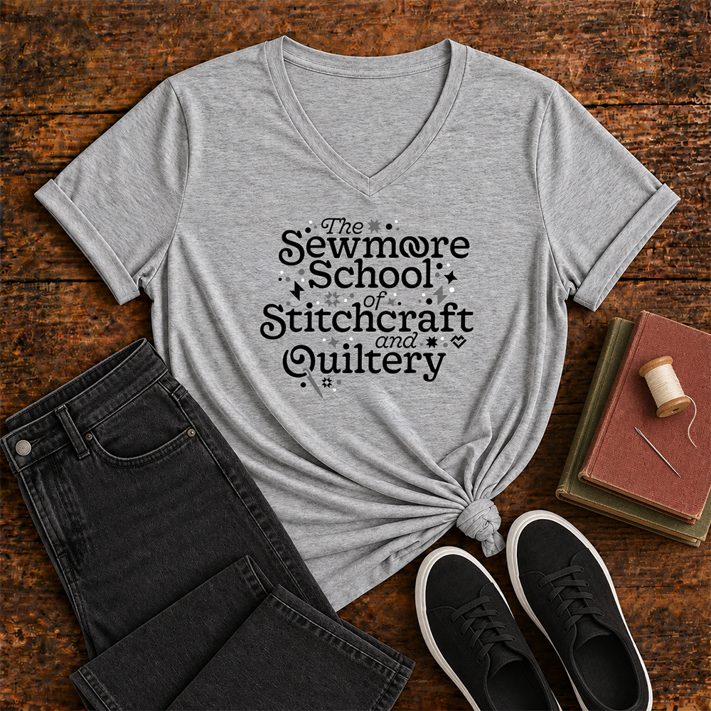 Sewmoore School of Stitchcraft and Quiltery - V-neck T-shirt (Gray)