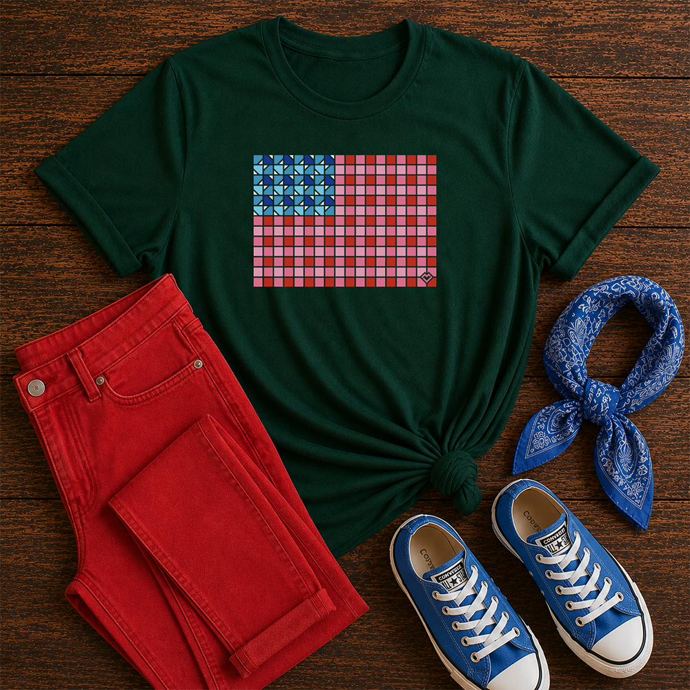 Yankee Doodle Gingham - T-shirt (Forest)