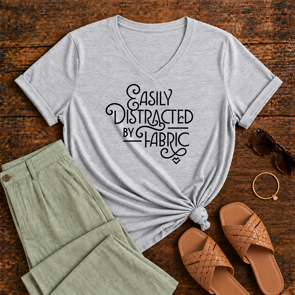 Easily Distracted by Fabric - V-neck T-shirt (Gray)