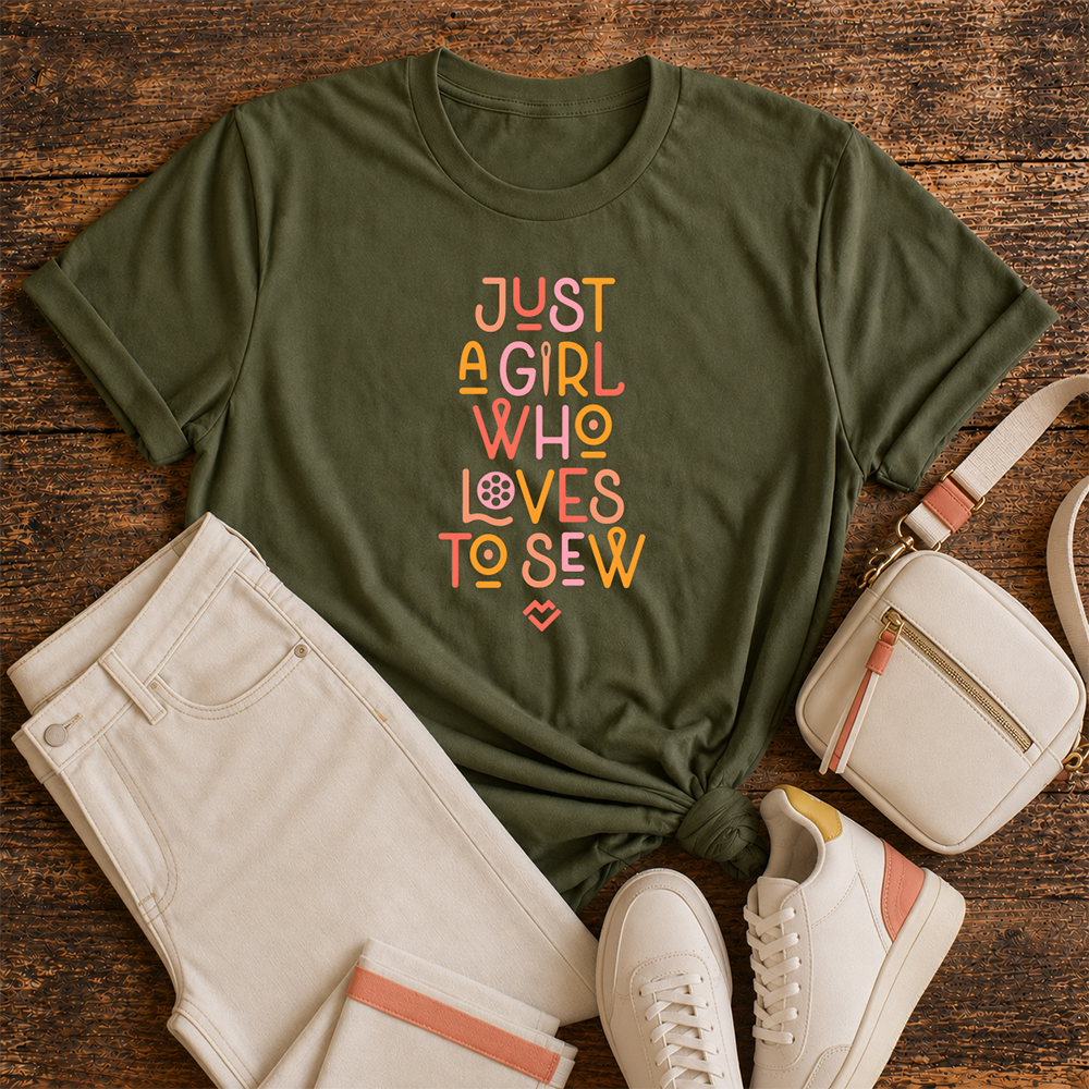 Just a Girl Who Loves to Sew - T-shirt (Olive)