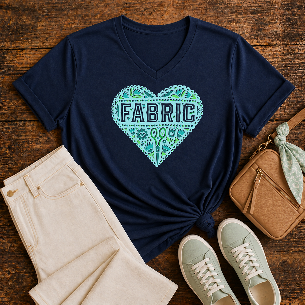 Fabric Heart - V-neck T-shirt (Navy)