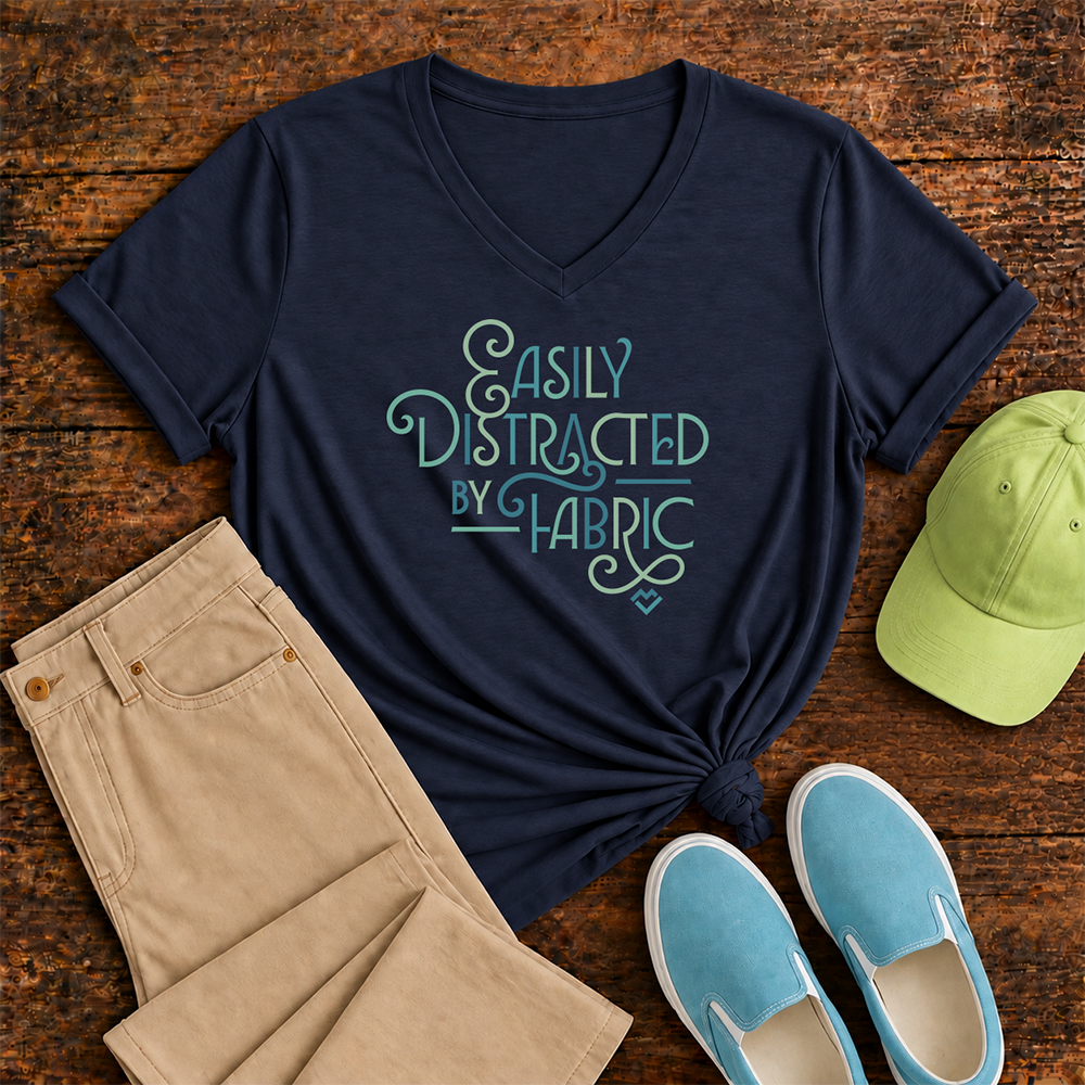 Easily Distracted by Fabric - V-neck T-shirt (Navy)
