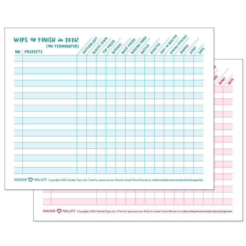 2026 Quilting Organizer PDF Pack