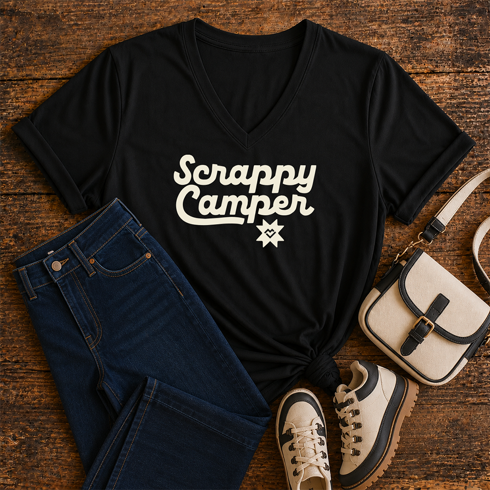 Scrappy Camper - V-Neck T-Shirt (Black)