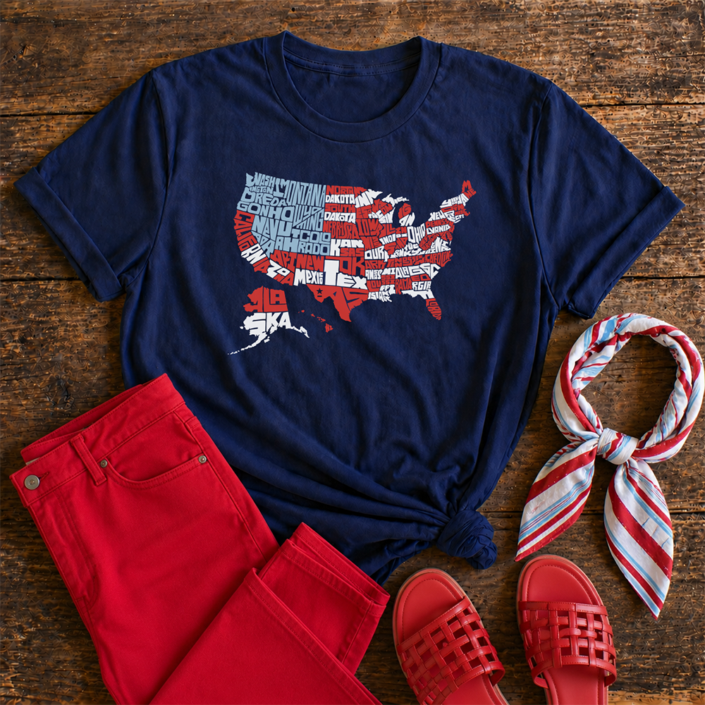 USA Flag Map - T-shirt (Navy)