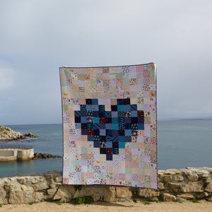Pixelated Heart Quilt Kit - Navy
