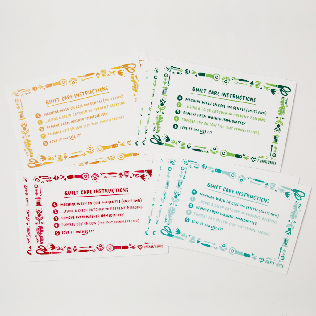 Quilt Care Instruction Cards - 12 pack
